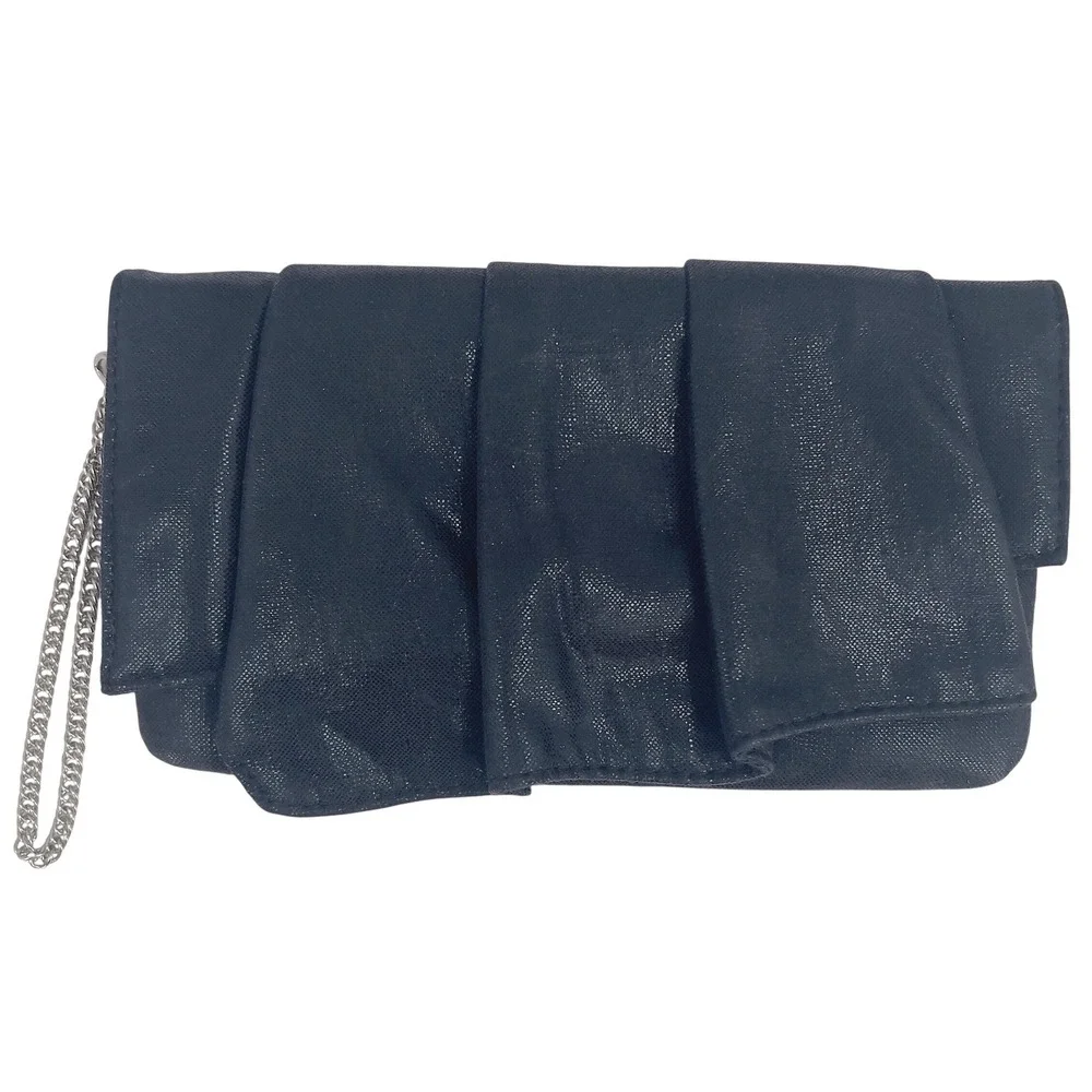 Swarovski Womens Black Shimmer Pleated Evening Clutch Chain Wristlet‎ Bag